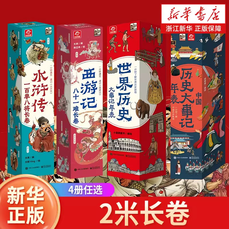【2米长卷】水浒传一百单八将长卷水浒传英雄好汉108将西游记历史大事记年表人物思维导图画册儿童文学经典趣味漫画一展英雄风采卷