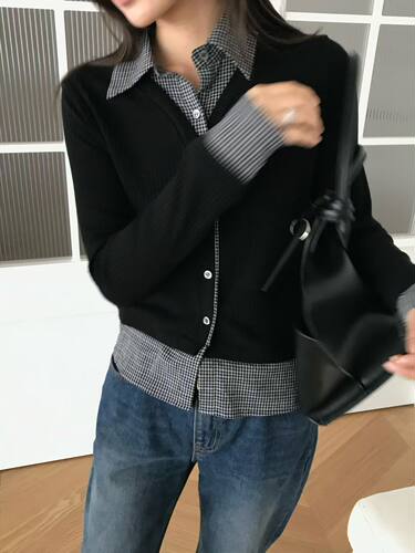 waitmore假两件衬衫显瘦上衣女