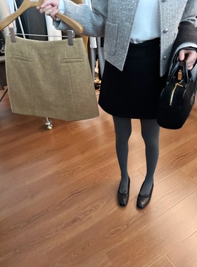 widelia高腰直筒A字半身裙女2025年秋冬毛呢简约通勤百搭包臂短裙