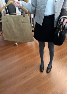 widelia高腰直筒A字半身裙女2025年秋冬毛呢简约通勤百搭包臂短裙