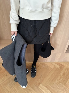 widelia2025年冬季简约休闲百搭松紧腰菱格显瘦夹棉A字半身短裙女