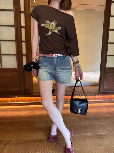 XSKYLANX水洗显瘦撞色牛仔短裤女