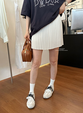 widelia高腰缎面半身a字裙女2025春夏纯色百搭小个子学院风百褶裙