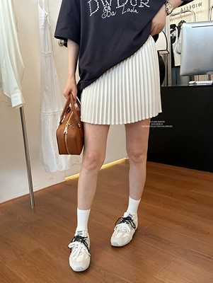 widelia高腰缎面半身a字裙女2025春夏纯色百搭小个子学院风百褶裙