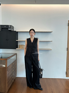 widelia无袖西装v领马甲背心阔腿休闲长裤2024夏季高级感两件套装