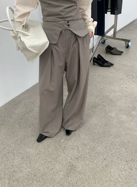 waitmore设计感气质两件套阔腿长裤女早秋显瘦老钱风腰封休闲西裤