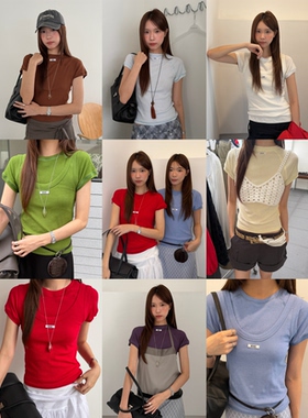 waitmore显瘦百搭修身显瘦无袖背心+短袖T恤叠穿两件套装上衣女