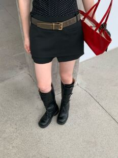 waitmore设计感百搭中低腰包臀短裙裤 女2025秋韩系显瘦A字裙短裤