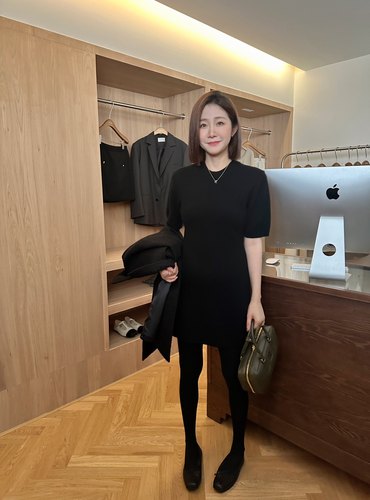 widelia2025秋冬圆领时尚百搭气质简约羊毛短袖针织显瘦连衣裙女