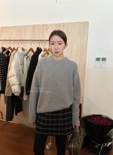 widelia2025冬季新款纯色软糯保暖圆领宽松套头打底百搭毛衣上衣