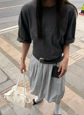 waitmore个性花朵贴布宽松短袖T恤女2026夏季圆领百搭休闲上衣女