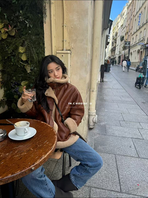 IN choose u笑笑家2025冬柔软保暖皮毛一体外套宽松羊羔毛机车服