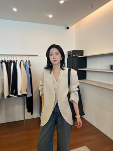 widelia休闲通勤气质V领棉麻西装女2024年高级感廓形宽松外套上衣