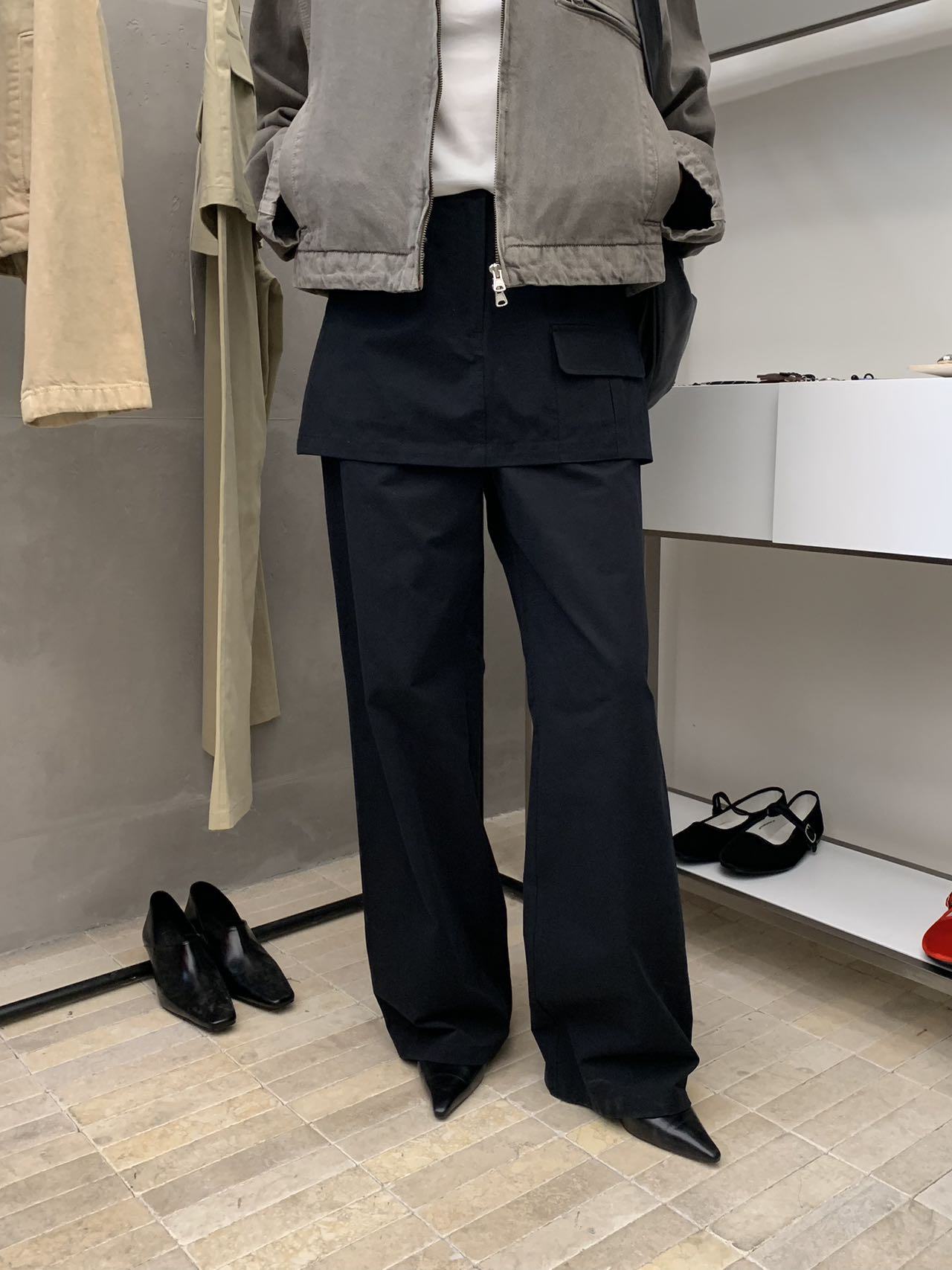 WAIT MORE阔腿宽松假两件裤裙