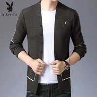 Áo len nam cổ lọ Playboy V-cổ Áo len Áo khoác ngoài Màu rắn Áo len mỏng Áo khoác nam - Áo len áo khoác cardigan