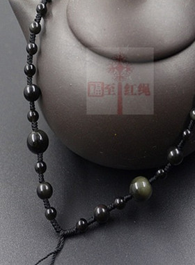 项链绳黑曜石全手工黄金翡翠