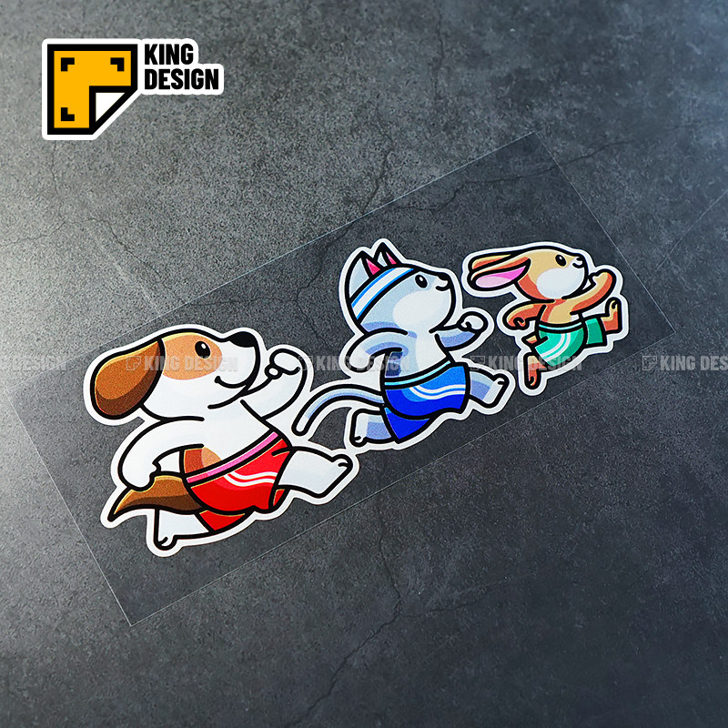 国王车贴卡通可爱小动物猫狗运动赛跑贴纸汽车个性创意划痕覆盖贴