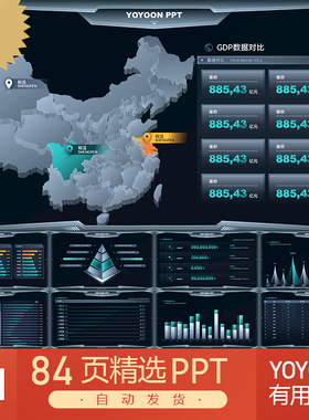 3D立体可编辑高级感省份半透明科技感数据大屏分析可视化PPT模板