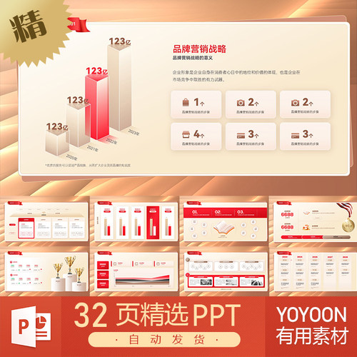 高级感红色金色会议汇报告总结分析调研图文表格数据分析PPT模板