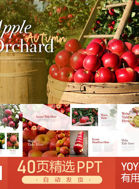 苹果园苹果果蔬果树新鲜水果有机健康绿色收获红色果汁PPT模板