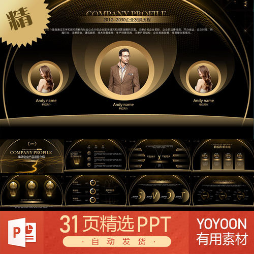 暗金色高级感奢华华丽集团企业介绍简介画册粒子动态高级PPT模板