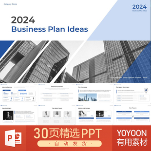 蓝色简约高级感商业思维企业管理运营报告总结商业计划书PPT模板