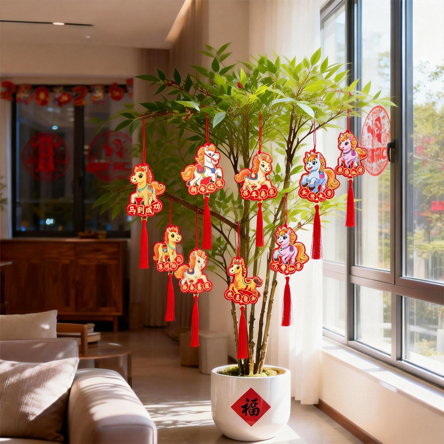 2026马年春节装饰植物盆景绿植挂饰新年过年布置卡通挂件创意盆栽,节庆用品/礼品,挂饰/生肖挂饰,淘宝优惠券,粉丝福利购,淘宝优惠卷