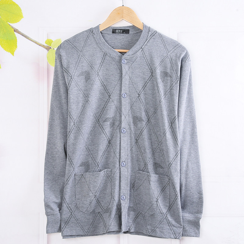 남성 중년 및 노인 속옷 순면 긴팔 가디건 가을 코트 단층 면모 가디건 더블 브레스트 플러스 사이즈 따뜻한 가을 코트
