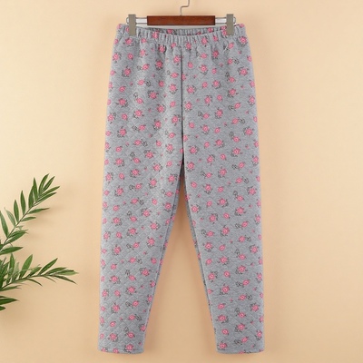 老年人三层夹棉保暖裤女士高腰宽松加厚睡裤奶奶纯棉家居裤秋冬