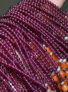 天然水晶石榴石手串三圈小颗粒3毫米手链 一物一图