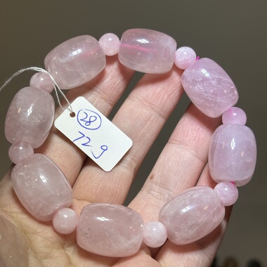 天然水晶粉晶手链女款桶珠路路通单圈粉晶手串饰品 一物一图