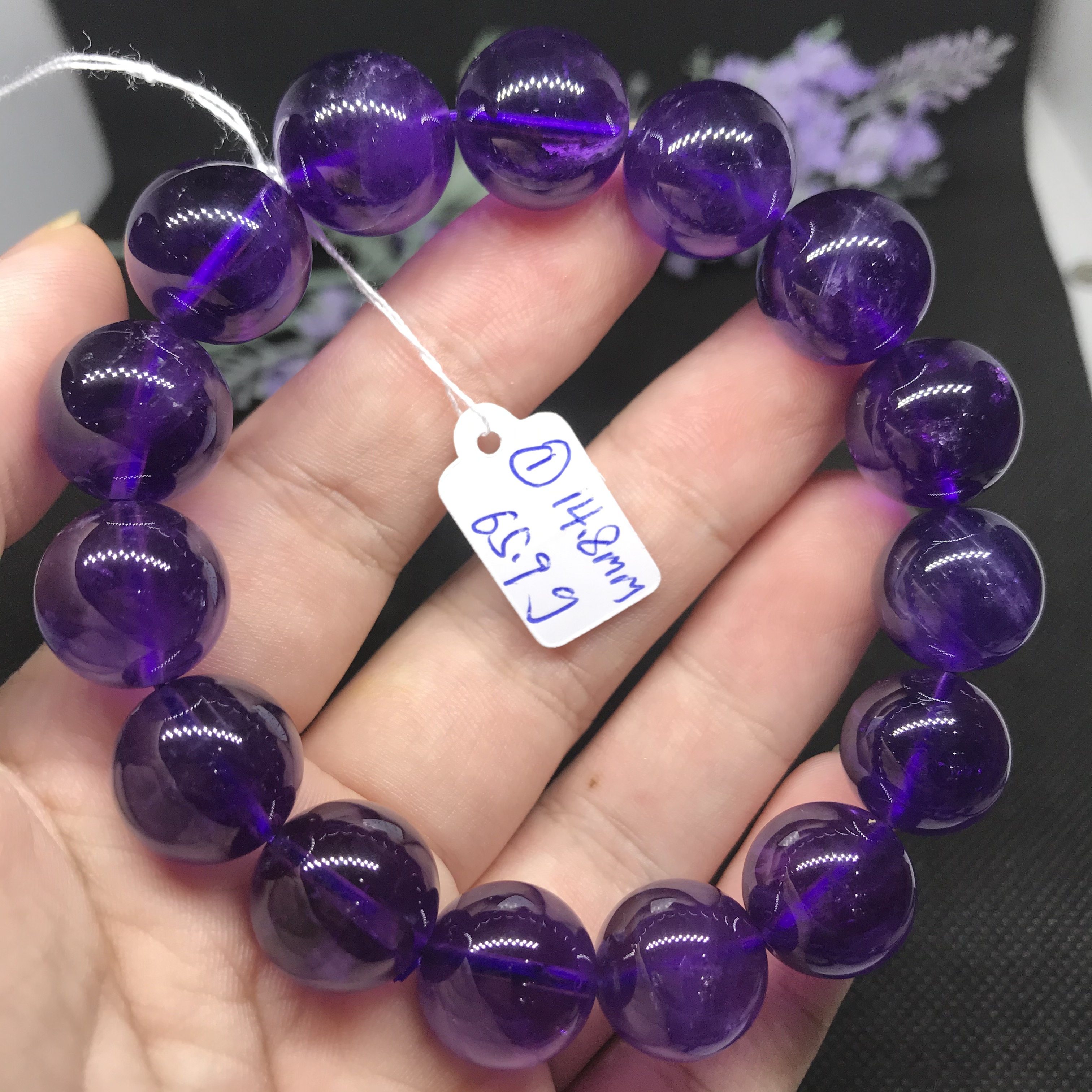 天然紫水晶大颗粒手链 圆珠紫色水晶单圈     一物一图