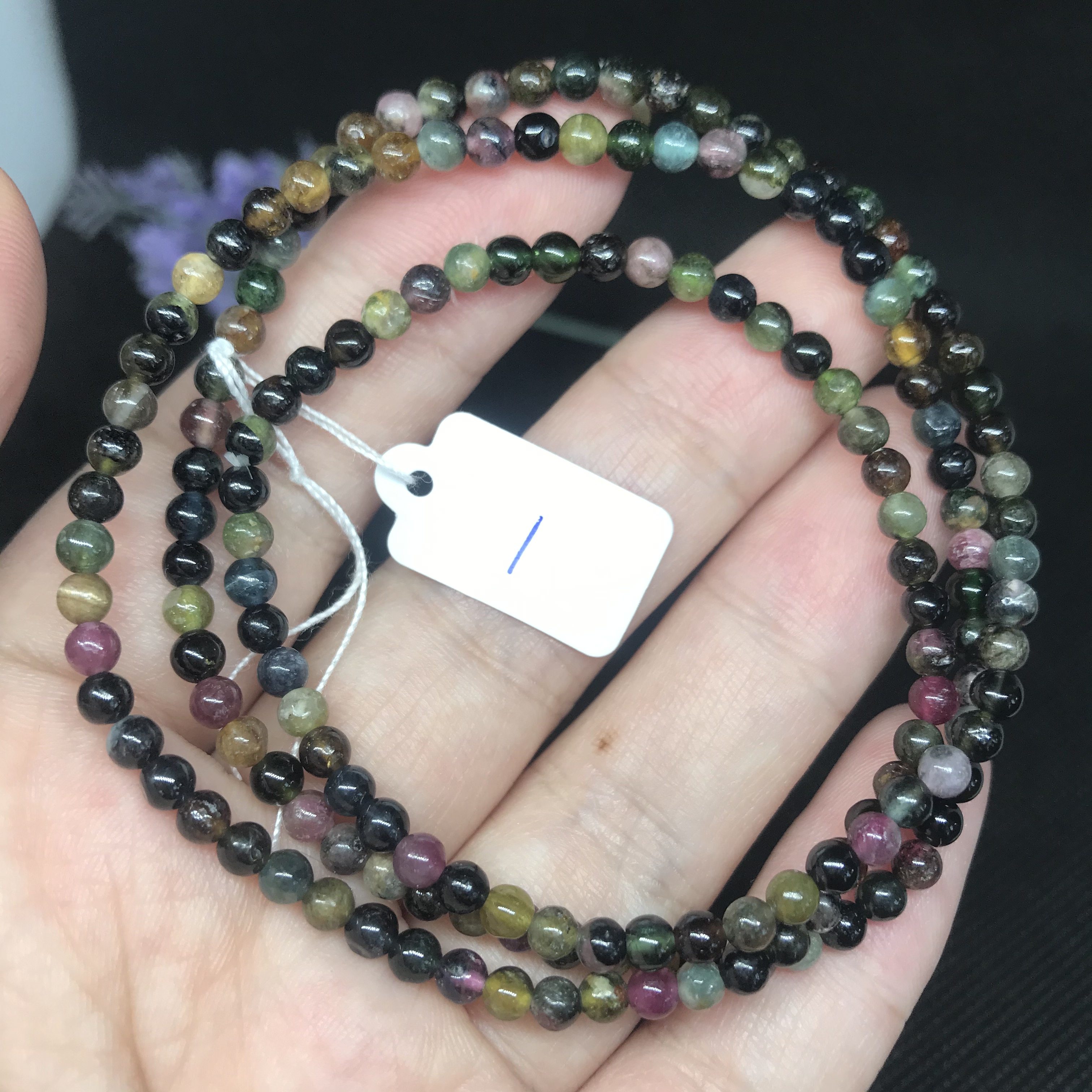 天然小颗粒老矿碧玺三圈手链彩色 暗碧玺  3.7毫米 左右 一物一图