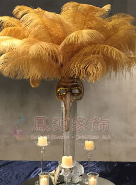 金色鸵鸟羽毛摆件天瑞天然羽毛