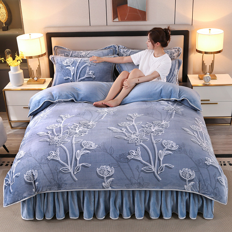 加厚牛奶绒四件套冬季珊瑚绒被套床单加绒毛绒法兰绒床上三件套