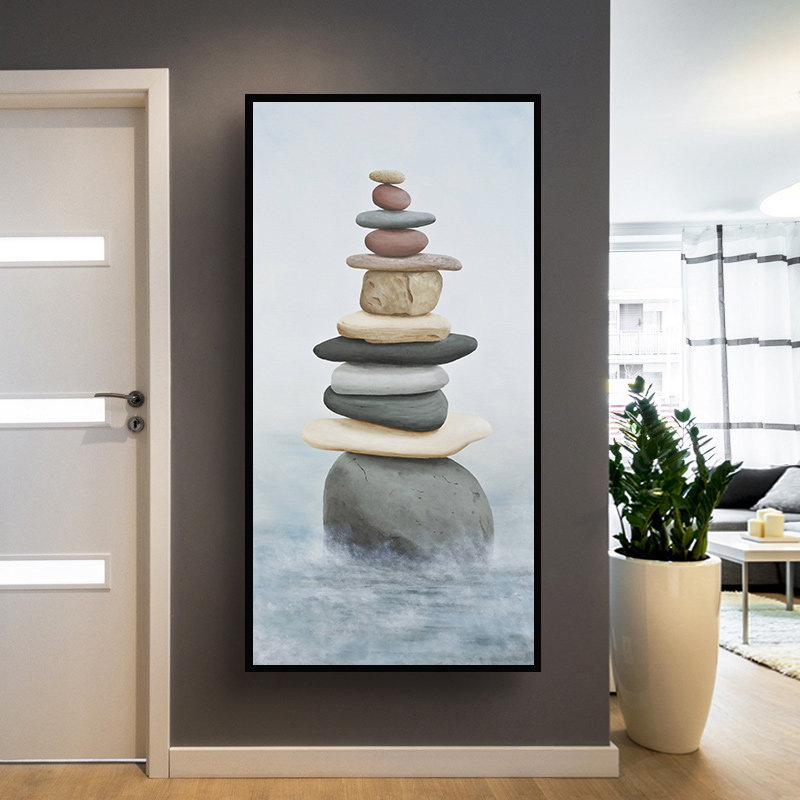 石来运转进门入户玄关装饰画竖版过道走廊挂画招财风水大幅风景画