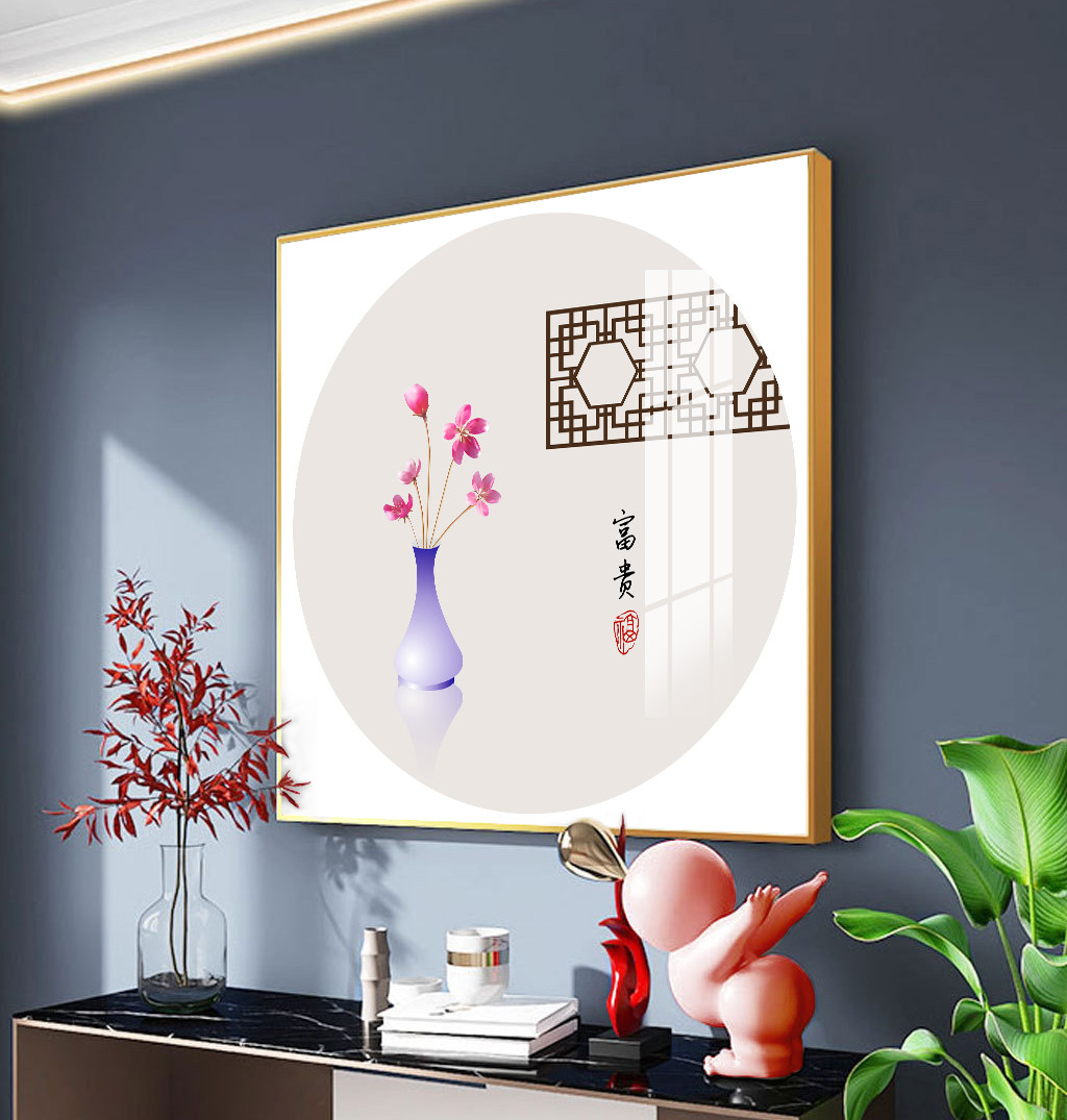 新中式玄关装饰画餐厅禅意挂画茶室书房壁画中国风山水画单幅墙画