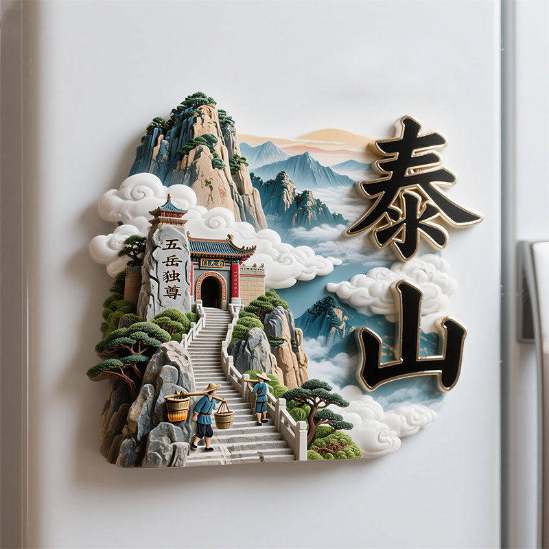 泰山金属浮雕文创冰箱贴伴手礼