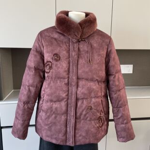 新款国风中老年女装中长款羽绒服毛领刺绣妈妈冬装保暖洋气外套