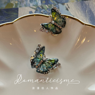 仙女的蝶 幻彩立体蝴蝶耳环仙气耳钉925银针耳饰转换器耳夹无耳洞
