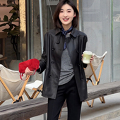 2026春秋双排扣真皮皮衣女士高级羊皮夹克抽绳收腰通勤休闲外套潮