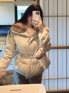 可拆卸獭兔毛渐变龙猫色毛领收腰显瘦鹅绒服女2025冬保暖羽绒外套