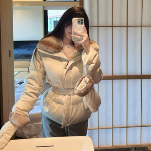可拆卸獭兔毛渐变龙猫色毛领收腰显瘦鹅绒服女2025冬保暖羽绒外套