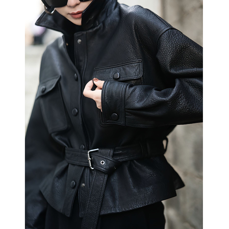 进口泡感羊皮宋佳同款绵羊皮短外套女2025秋新款收腰显瘦真皮皮衣