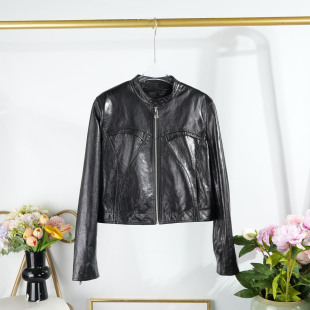 2026春季 立领黑色真皮皮衣女士高级绵羊皮夹克通勤休闲机车短外套