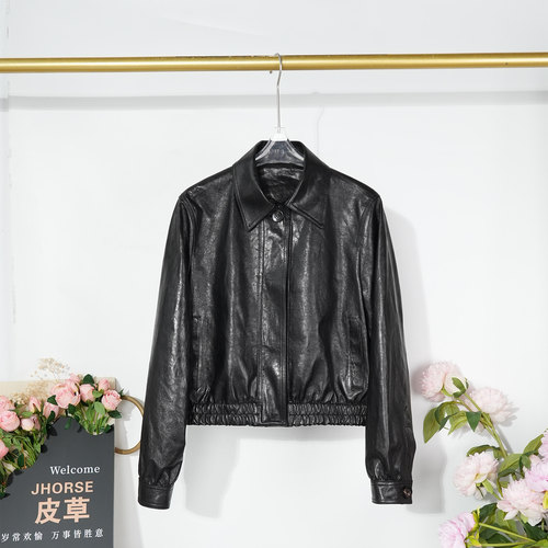 2026春季英伦风翻领真皮皮衣女士显瘦羊皮夹克通勤休闲机车外套潮