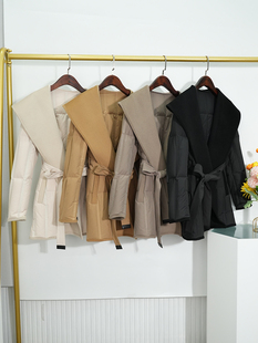 2025冬季高级感系带收腰羊毛羽绒服女加厚鹅绒外套百搭大衣夹克衫