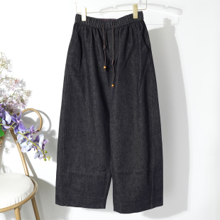 女潮流气球阔腿裤 女士宽松遮肉直筒长裤 抽绳松紧腰牛仔裤 2025秋季