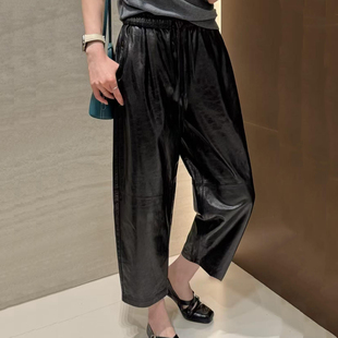 九分裤 女阔腿显瘦通勤休闲长裤 2026春真皮直筒裤 高级油蜡绵羊皮裤