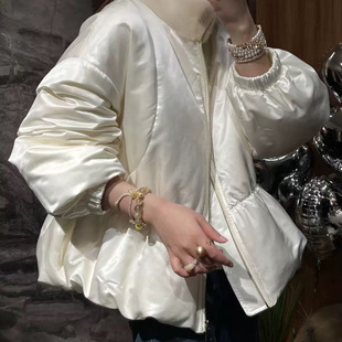 欧洲站进口水貂毛领2025冬洋气收腰显瘦90鹅绒桑蚕丝保暖羽绒服女